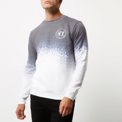 White and navy faded geo print sweatshirt